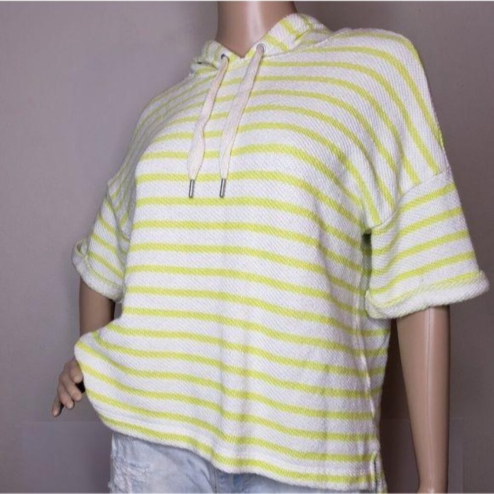 Lou & Grey Striped Hooded Poncho Top S Yellow White Cotton Blend - Picture 3 of 8